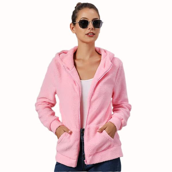 Women Pink Hooded Lamb Velvet Jacket - Mladengarment