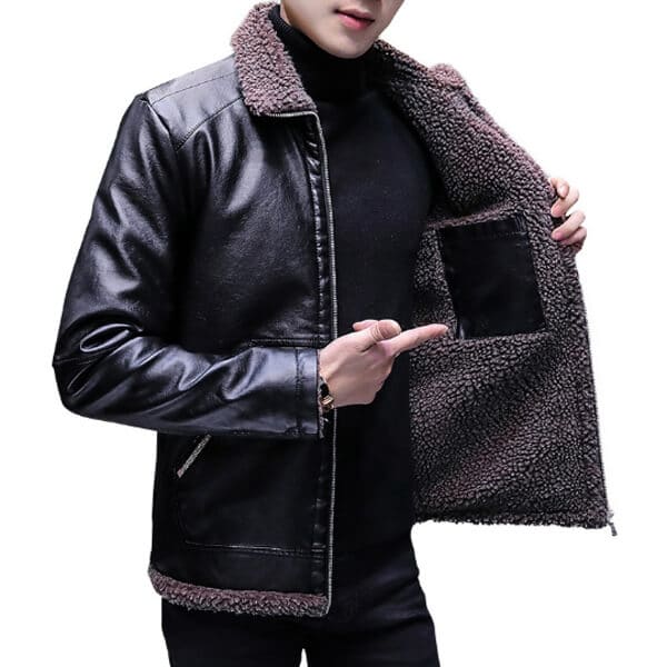 Men's Thermal Lamb Velvet PU Leather Fleece Jacket - Mladengarment