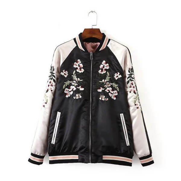 New Floral Embroidered Satin Bomber Varsity Jacket Wholesale Manufacturer &  Exporters Textile & Fashion Leather Clothing Goods with we have provide  customization Brand your own