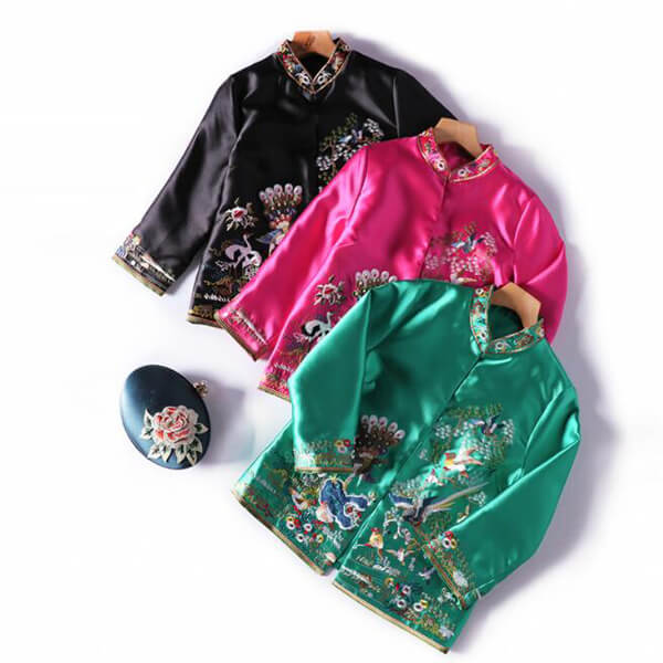 Women's Spring And Autumn Stand Collar Flower And Bird Embroidered Jacket 4
